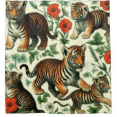 かわいいヴィンテージベビータイガーシームレス シャワーカーテン (正面)