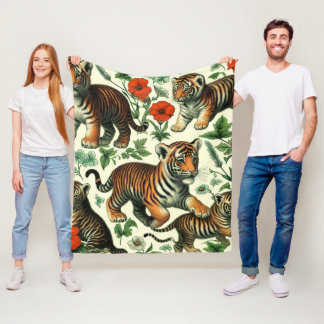 かわいいヴィンテージベビータイガーシームレス フリースブランケット