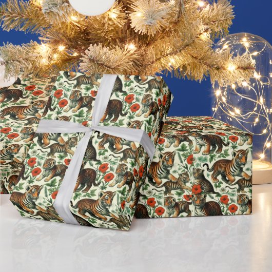かわいいヴィンテージベビータイガーシームレス ラッピングペーパー (クリスマス)
