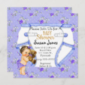 かわいいヴィンテージベビープリンセスガールズベビーシャワー 招待状 (正面/裏面)