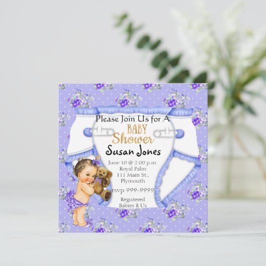 かわいいヴィンテージベビープリンセスガールズベビーシャワー 招待状 (スタンド正面)