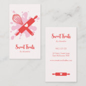 かわいいヴィンテージベーカリーロールピン&ウィスクピンクブシン 名刺 (正面/裏面)