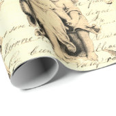 かわいいヴィンテージベージュキューピッドエンジェルスフランスのスクリプト ラッピングペーパー (ロールコーナー)