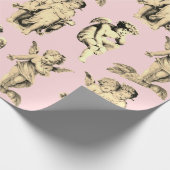 かわいいヴィンテージベージュキューピッドエンジェルズオンピンク ラッピングペーパー (角)
