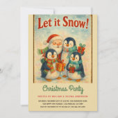 かわいいヴィンテージペンギンクリスマスパーティー 招待状 (正面)