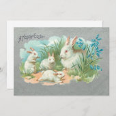 かわいいヴィンテージホワイトイースターバニー シーズンカード (正面/裏面)