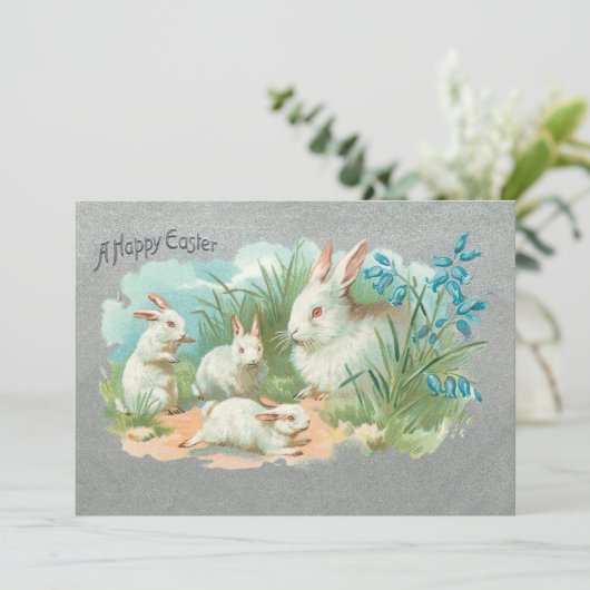 かわいいヴィンテージホワイトイースターバニー シーズンカード (スタンド正面)