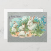 かわいいヴィンテージホワイトイースターバニー シーズンポストカード (正面/裏面)