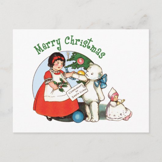 かわいいヴィンテージホワイトテディベアホリデーハガキ シーズンポストカード (正面)