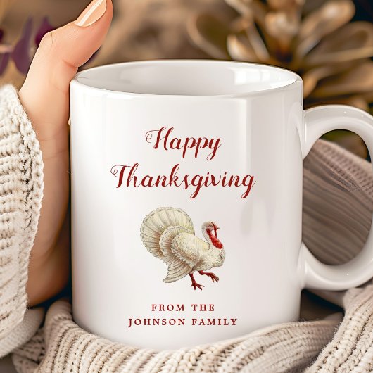 かわいいヴィンテージホワイト七面鳥ハッピー感謝祭 コーヒーマグカップ