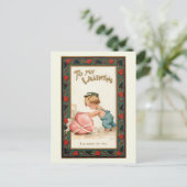 かわいいヴィンテージボーイとバレンタインハート ポストカード (スタンド正面)