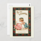かわいいヴィンテージボーイとバレンタインハート ポストカード (正面/裏面)