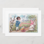 かわいいヴィンテージボーイ、イースターバニーと染め卵 シーズンカード (正面/裏面)