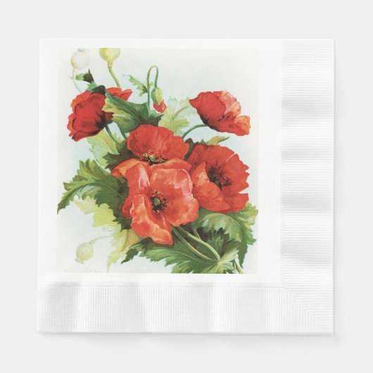 かわいいヴィンテージポピー園パーティー紙ナプキン 縁ありランチョンナプキン (正面)