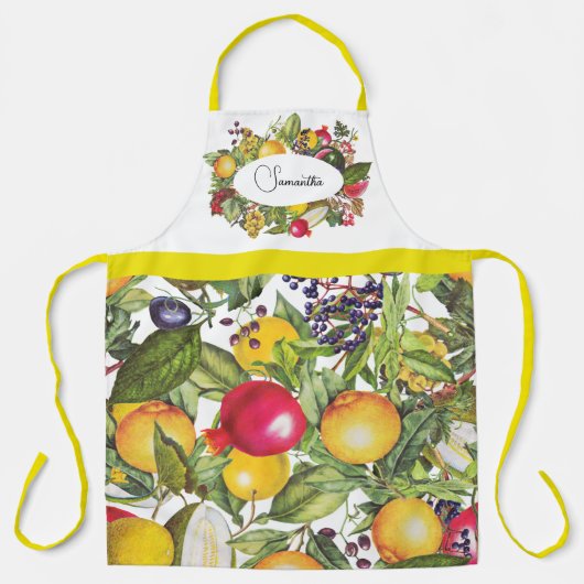 かわいいヴィンテージミックスフルーツデザインパーソナライズされた名 エプロン (正面)