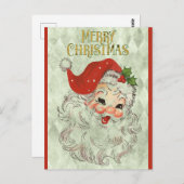 かわいいヴィンテージメリークリスマスサンタクロース ポストカード (正面/裏面)