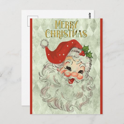 かわいいヴィンテージメリークリスマスサンタクロース ポストカード (正面/裏面)