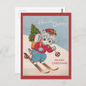 かわいいヴィンテージメリークリスマスパパスキー猫 ポストカード (正面/裏面)