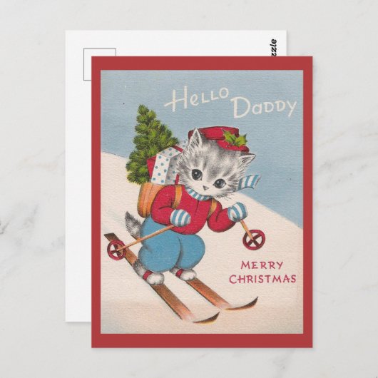 かわいいヴィンテージメリークリスマスパパスキー猫 ポストカード (正面/裏面)
