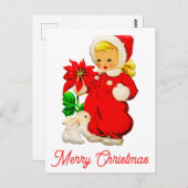 かわいいヴィンテージメリークリスマスレトロガール ポストカード (正面/裏面)