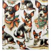 かわいいヴィンテージラットテリアシームレス シャワーカーテン (正面)