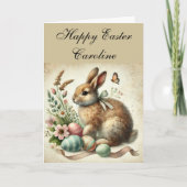 かわいいヴィンテージラビットバニーハレイースターフローラ サンキューカード (正面)