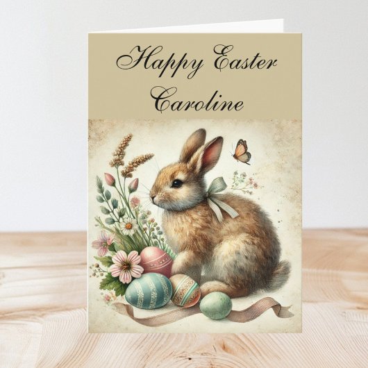 かわいいヴィンテージラビットバニーハレイースターフローラ サンキューカード