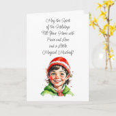 かわいいヴィンテージリトルボーイ小妖精や小人クリスマス恵み カード (黄色い花)