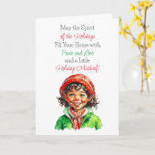 かわいいヴィンテージリトル小妖精や小人クリスマス恵み カード (黄色い花)