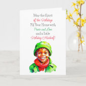 かわいいヴィンテージリトル小妖精や小人クリスマス恵み カード (黄色い花)