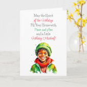 かわいいヴィンテージリトル小妖精や小人クリスマス恵み カード (黄色い花)