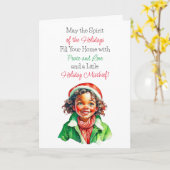 かわいいヴィンテージリトル小妖精や小人クリスマス恵み カード (黄色い花)