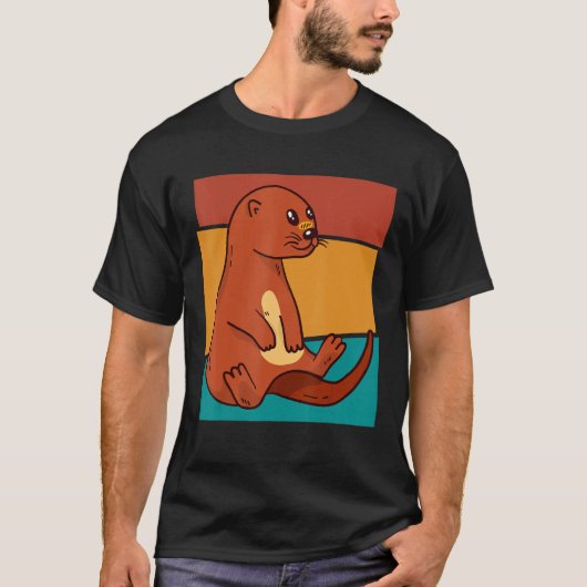 かわいいヴィンテージリバーオッター Tシャツ (正面)