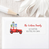 かわいいヴィンテージレッドクリスマスカーアドレス ラベル (インサイチュ)