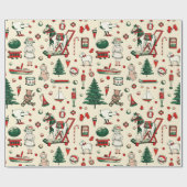 かわいいヴィンテージレッドグリーントイズホース ラッピングペーパー (フラット)