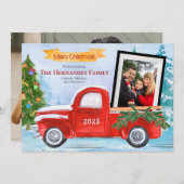 かわいいヴィンテージレッドトラックファミリー2写真クリスマス シーズンカード (正面/裏面)