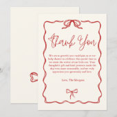 かわいいヴィンテージレッドボウベイビーシャワー サンキューカード (正面/裏面)