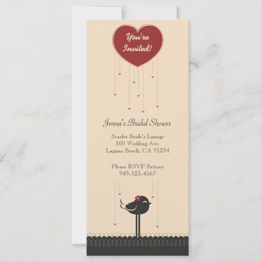 かわいいヴィンテージレッド&ブラックラブバードアナウンス 招待状 (正面)