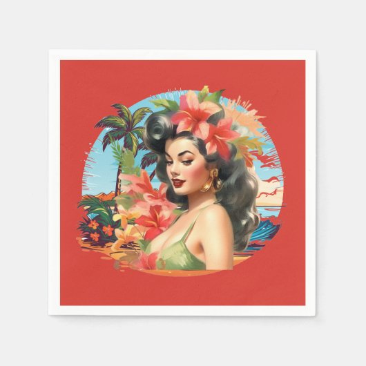 かわいいヴィンテージレディビーチパーティー スタンダードカクテルナプキン (正面)