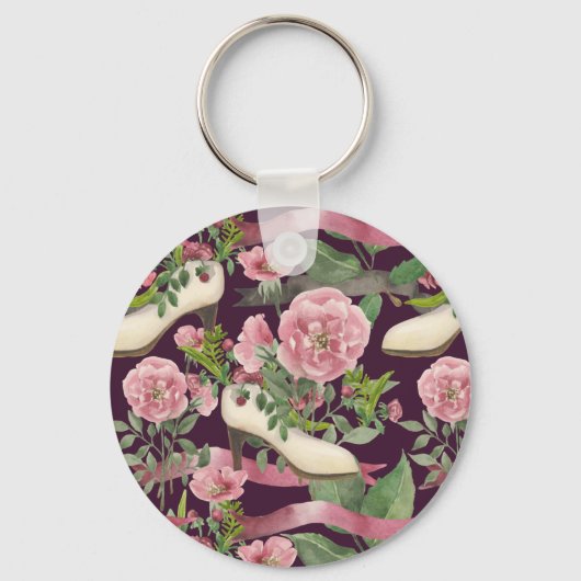 かわいいヴィンテージレディファッションハイヒールシューズ、バラ キーホルダー (正面)