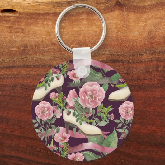 かわいいヴィンテージレディファッションハイヒールシューズ、バラ キーホルダー (正面)