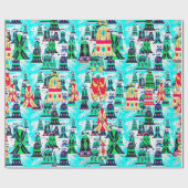 かわいいヴィンテージレトロカラフルベルクリスマスアクア ラッピングペーパー (フラット)
