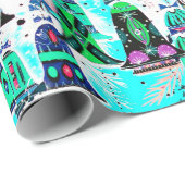 かわいいヴィンテージレトロカラフルベルクリスマスアクア ラッピングペーパー (ロールコーナー)