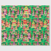 かわいいヴィンテージレトロカラフルベルクリスマスグリーン ラッピングペーパー (フラット)
