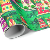 かわいいヴィンテージレトロカラフルベルクリスマスグリーン ラッピングペーパー (ロールコーナー)