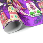 かわいいヴィンテージレトロカラフルベルクリスマスパープル ラッピングペーパー (ロールコーナー)