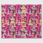 かわいいヴィンテージレトロカラフルベルクリスマスピンク ラッピングペーパー (フラット)