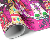 かわいいヴィンテージレトロカラフルベルクリスマスピンク ラッピングペーパー (ロールコーナー)