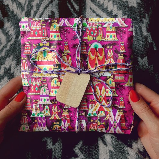 かわいいヴィンテージレトロカラフルベルクリスマスピンク ラッピングペーパー