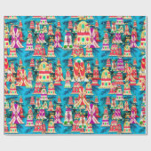 かわいいヴィンテージレトロカラフルベルクリスマスブルー ラッピングペーパー (フラット)